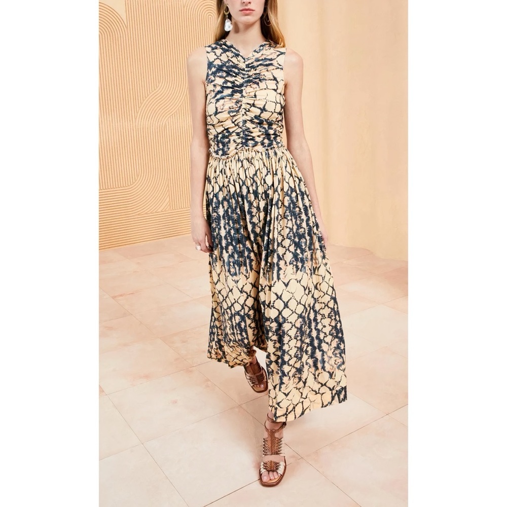 Ulla Johnson Maxi Cotton Ruched Sascha Printed Dress